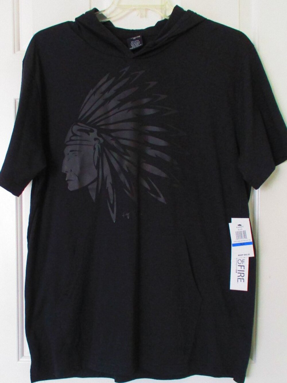 Ring of Fire Womens S/S "Chief Headdress" Black Cotton/Poly Hoodie NWT - Size XL